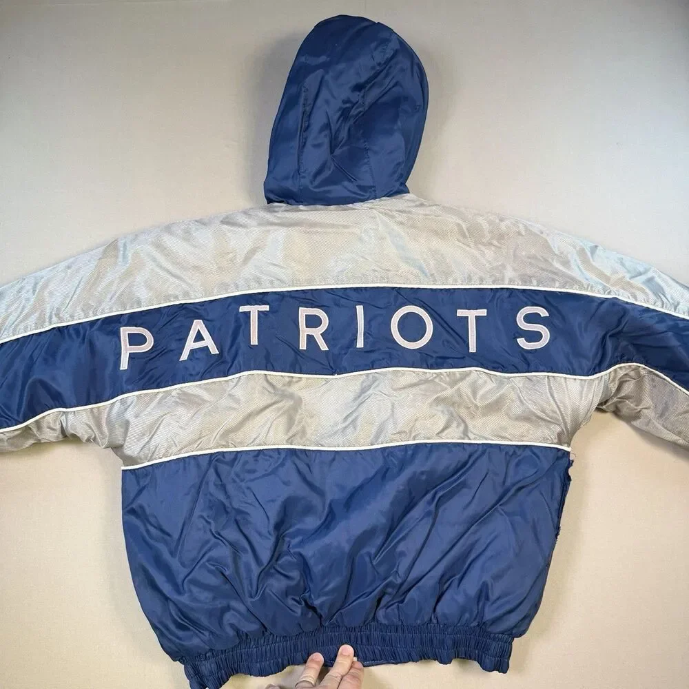 VTG 90s PRO PLAYER New England Patriots NFL Puffer Jacket Blue Youth XL Coat